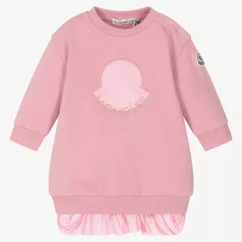 Розовое хлопковое платье-свитшот Moncler, розовый