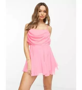 Розовое корсетное мини-платье с мягким воротником спереди ASOS DESIGN