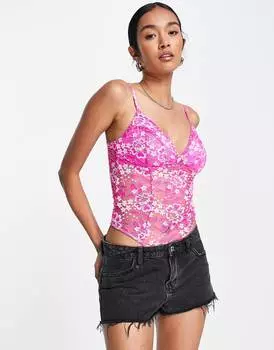 Розовое кружевное боди Miss Selfridge