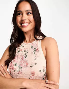 Розовое кружевное платье макси с розовой вышивкой Miss Selfridge