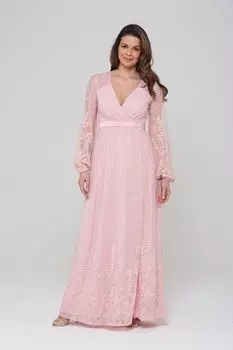Розовое кружевное платье-макси с вырезом-конвертом Amelia Rose, розовый