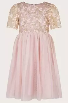 Розовое кружевное платье Orianna с тюлем Monsoon, розовый