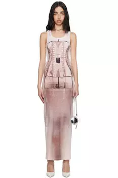 Розовое макси-платье «The Corset trompe-l'oeil» Jean Paul Gaultier