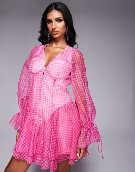 Розовое мини-платье из органзы с морковью Vichy и хлопком ASOS LUXE