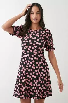 Розовое мини-платье с короткими рукавами в горошек Dorothy Perkins, черный