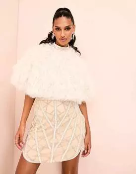 Розовое мини-платье с накидкой из искусственных перьев ASOS LUXE
