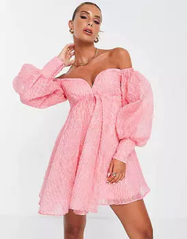 Розовое мини-платье с открытыми плечами из объемистой органзы ASOS EDITION