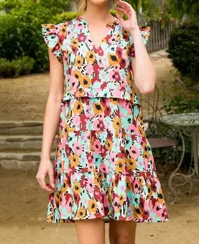 Розовое мульти-платье с цветочным принтом и развевающимися рукавами Thml