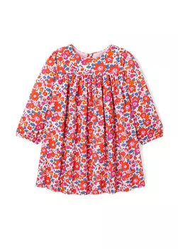 Розовое платье для девочки liberty из ткани с длинными рукавами Jacadi Paris