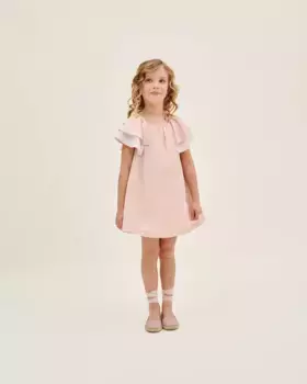 Розовое платье для девочки с двойными оборками на рукавах Dadati, розовый