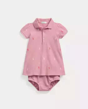 Розовое платье для девочки с короткими рукавами Polo Ralph Lauren