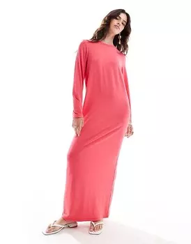 Розовое платье-футболка с длинными рукавами ASOS DESIGN