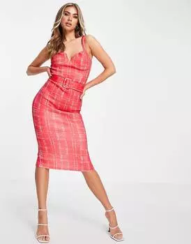 Розовое платье-футляр в клетку с поясом и поясом ASOS DESIGN ASOS DESIGN