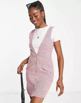 Розовое платье из букле с пуговицами-сердечками и стразами Miss Selfridge