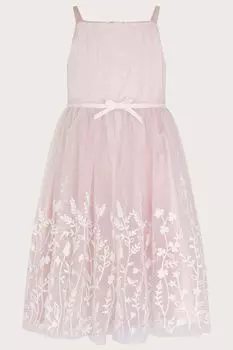 Розовое платье из тюля с цветочным принтом по краю Monsoon, розовый