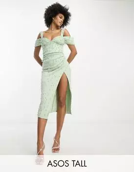 Розовое платье-карандаш с пайетками и вырезом в форме сердца ASOS DESIGN Tall