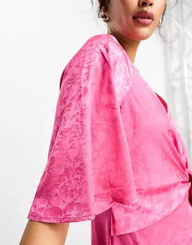 Розовое платье-кимоно миди из жаккардового атласа YAS Bridesmaid