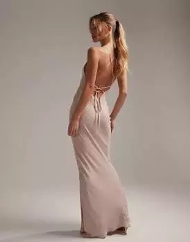 Розовое платье-комбинация макси со шнуровкой на спине ASOS Bridesmaid
