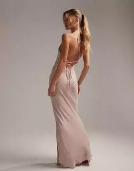Розовое платье-комбинация макси со шнуровкой на спине ASOS DESIGN Bridesmaid