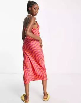 Розовое платье-комбинация с воротником-хомутом New Look