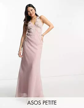 Розовое платье макси без рукавов с цветочной аппликацией ASOS DESIGN Petite Bridesmaids