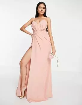 Розовое платье макси на бретельках и юбке со складками ASOS DESIGN Bridesmaid