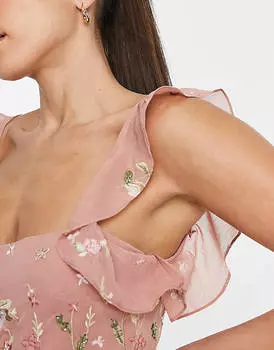 Розовое платье макси на бретельках с вышивкой ASOS DESIGN Tall Bridesmaid