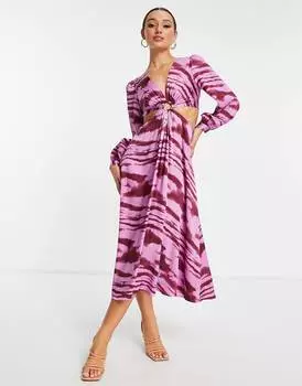 Розовое платье макси с анималистичным принтом и вырезами Topshop