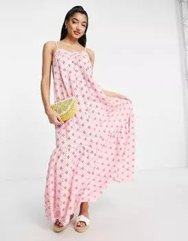 Розовое платье макси с контрастными пуговицами ASOS DESIGN