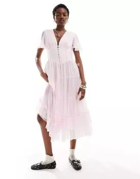 Розовое платье макси с короткими рукавами Reclaimed Vintage