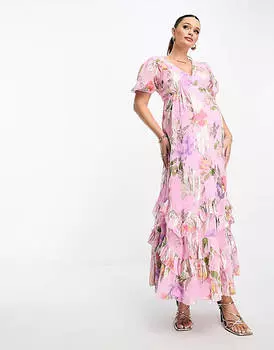 Розовое платье макси с оборками и оборками по подолу ASOS DESIGN Maternity