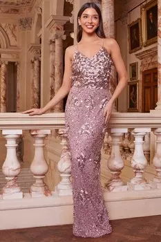 Розовое платье макси с пайетками QUIZ Clothing