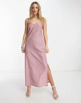 Розовое платье макси с разрезом на бретельках Pieces Premium