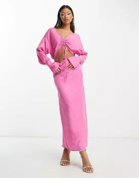 Розовое платье макси с вырезом и бюстье на кулиске ASOS EDITION