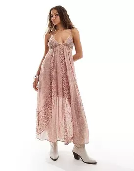 Розовое платье мидакси на бретельках с принтом Free People
