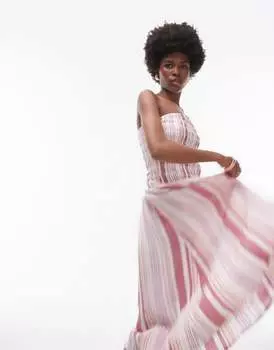 Розовое платье миди бандо с присборками Topshop