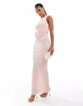 Розовое платье миди без рукавов с плиссированным воротником и драпированным поясом ASOS DESIGN