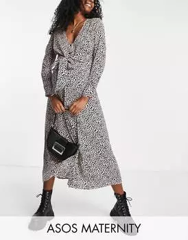Розовое платье миди с анималистичным принтом ASOS DESIGN Maternity Exclusive
