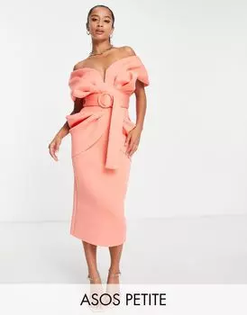 Розовое платье миди с драпировкой и поясом ASOS DESIGN Petite