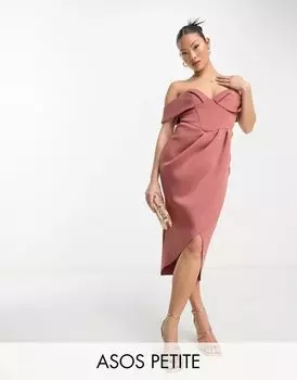 Розовое платье миди с корсетом и юбкой с запахом ASOS DESIGN Petite
