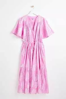 Розовое платье миди с мотивом листьев Oliver Bonas, розовый