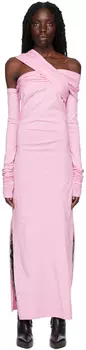 Розовое платье-миди с отворотом MSGM