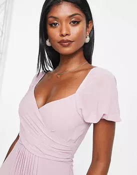 Розовое платье миди с перекрестным передом TFNC Bridesmaid