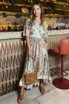 Розовое платье миди с принтом боте и вырезом бардо Ax Paris, розовый