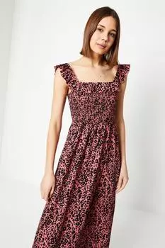 Розовое платье миди с присборенным лифом и рюшами в виде животных Dorothy Perkins, мультиколор