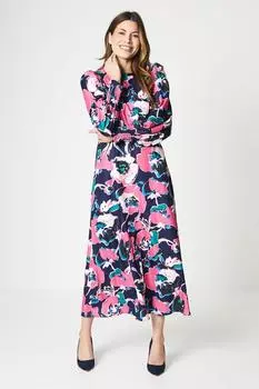 Розовое платье-миди с присборенными манжетами и цветочным принтом Wallis, черный