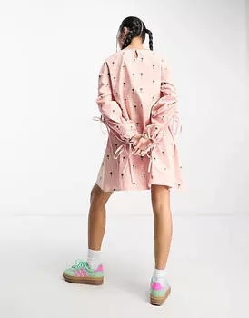 Розовое платье мини из хлопкового поплина с вышивкой Native Youth