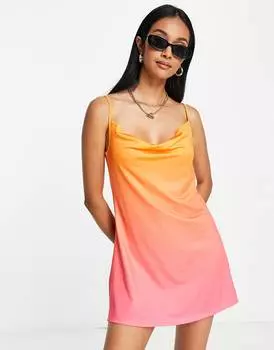 Розовое платье мини на бретельках с эффектом омбре ASOS DESIGN