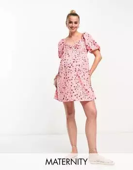 Розовое платье мини с объемными рукавами и цветочным принтом Wednesday's Girl Maternity