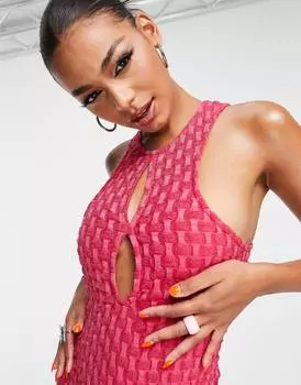 Розовое платье мини с вырезами и попкорном ASYOU